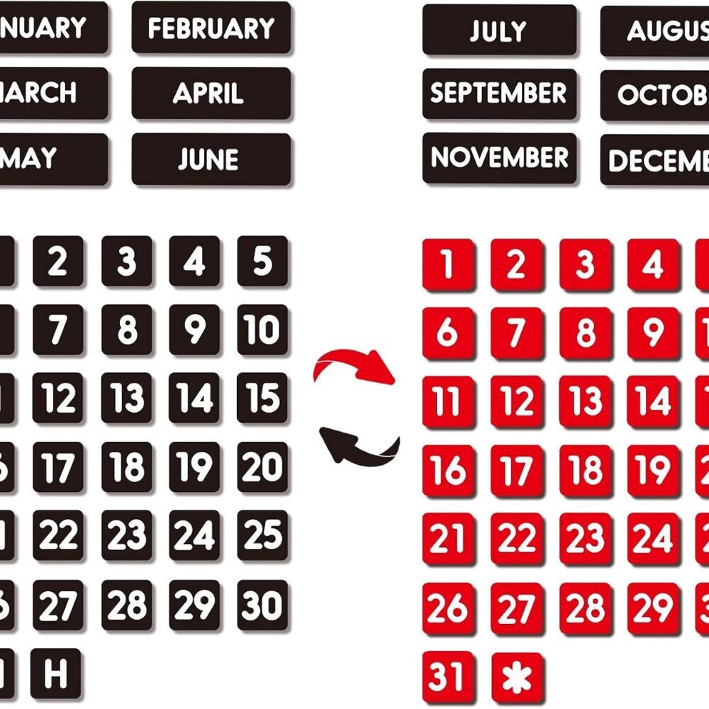 Double-Sided Magnetic Numbers and Months for Dry Erase Calendar Whiteboard, Cale